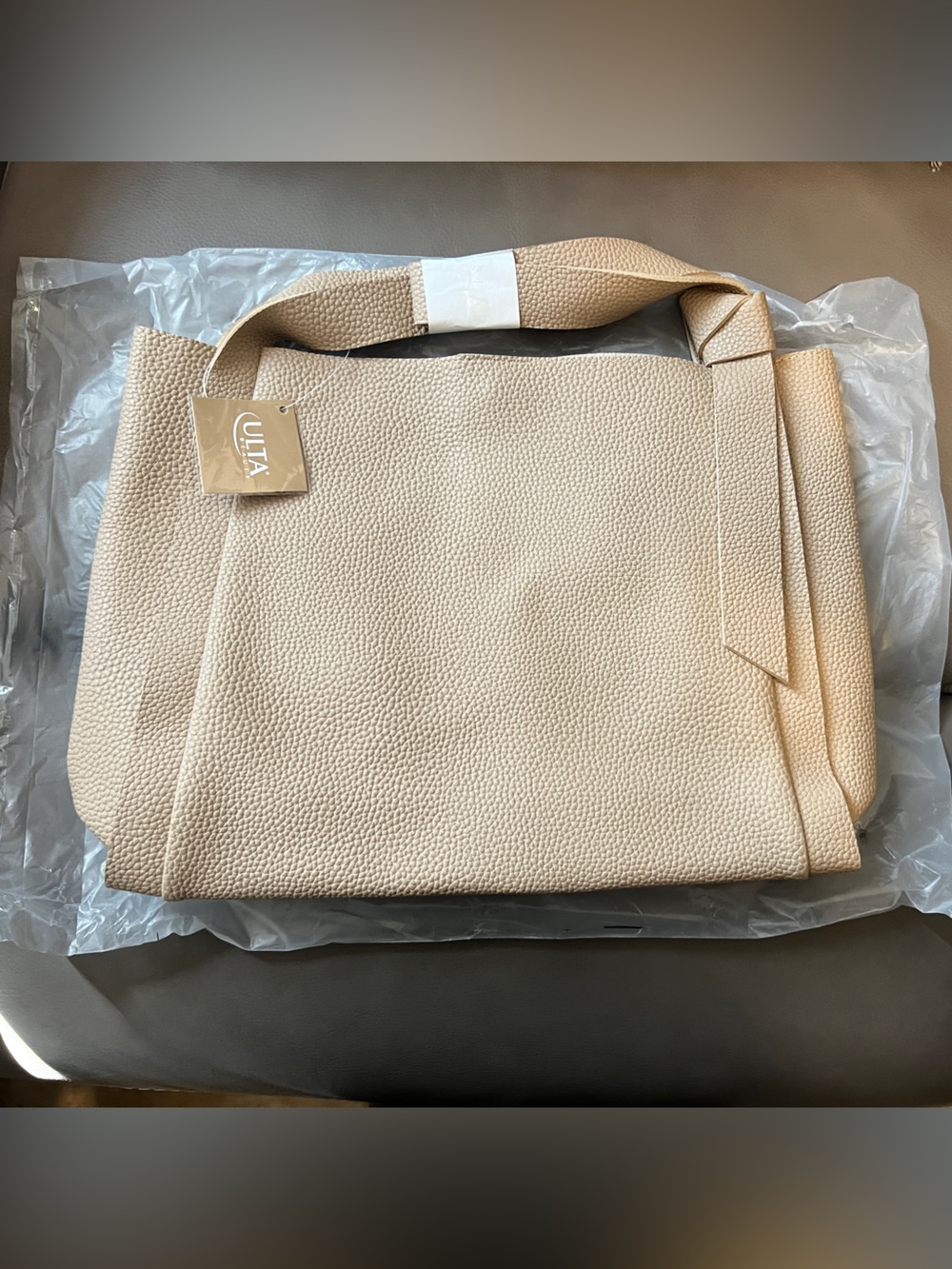 Ulta Beauty Beige Pebbled Shoulder Bag